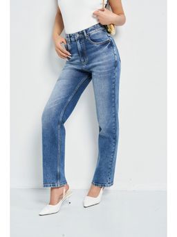 Off Duty India - Sleek Tailored Straight Fit Blue Jeans