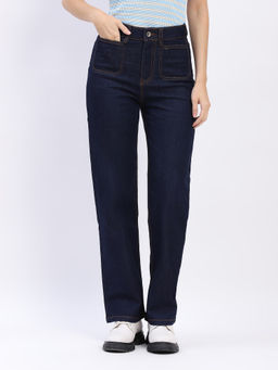 Global Republic - Cotton Blend Solid Straight Fit Full Length Blue Jeans