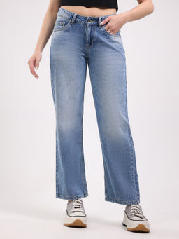 Global Republic - Cotton Solid Regular Fit Full Length Blue Jeans