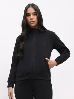 Global Republic - Women Black Polyester High Neck Sweatshirt