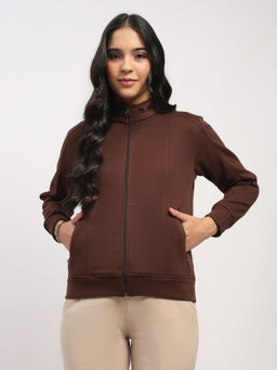 Global Republic - Women Brown Polyester High Neck Sweatshirt