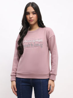 Global Republic - Women Mauve Polyester Crew Neck Sweatshirt