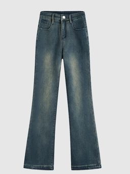 Outzidr - Pin-Striped Flared Denim Blue Jeans