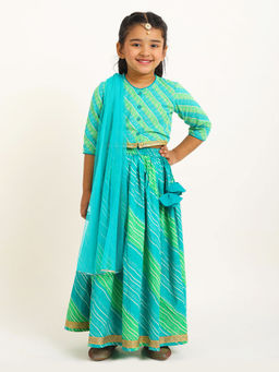 Campana - Girls Koel Lehenga and Choli with Dupatta - Green (Set of 3)
