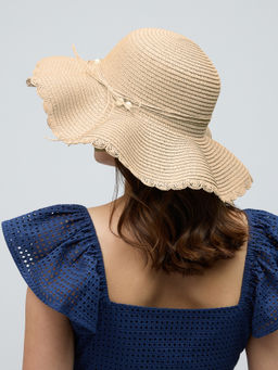 Twenty Dresses by Nykaa Fashion - Beige Pearl Lace Frill Straw Hat