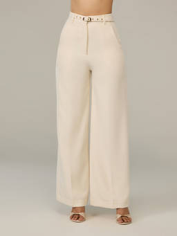RSVP by Nykaa Fashion - Cream High Waist Straight Pant with Eyelet Detail Belt