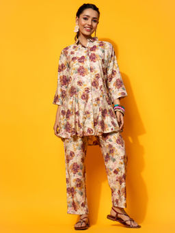 Libas - Women Floral Printed Beige Co-Ord (Set of 2)