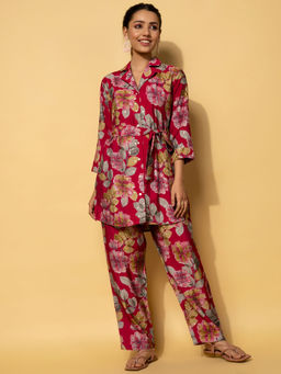 Libas - Women Floral Printed Pink Co-Ord (Set of 3)
