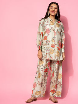 Libas - Green Silk Blend Printed Shirt & Printed Palazzo With Both Side Pocket (Set of 2)