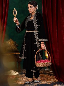 Libas - Black Yoke Embellished A-Line Kurta With Pant & Dupatta