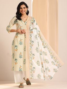 Libas - Off White Floral Printed Straight Kurta With Pant & Dupatta (Set of 3)