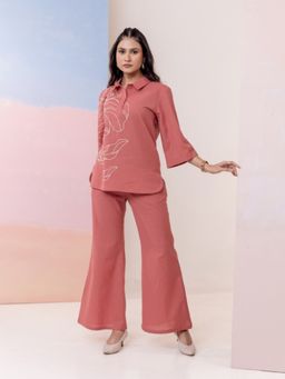 Autumnlane - Purna Tangerine Embroidered Co-Ord (Set of 2)