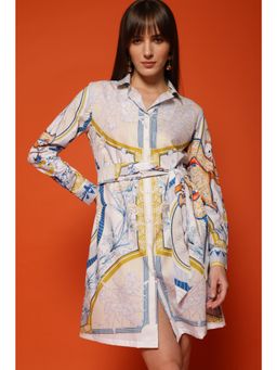 Loudless - Off White Series Cavalry Printed Shirt Mini Dress with Belt for Women (Set of 2)