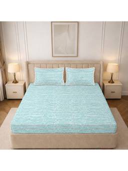 MORADO - Glace Cotton Fitted Double Bedsheet, Blue Map