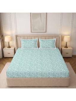 MORADO - Glace Cotton Fitted Double Bedsheet, Grey Floral