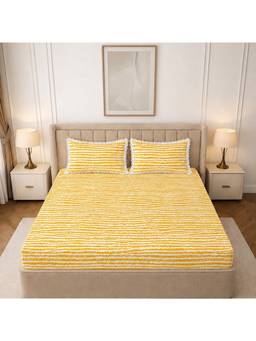MORADO - Glace Cotton Fitted Double Bedsheet, Musted Map