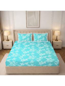 MORADO - Glace Cotton Fitted Double Bedsheet, White Grass