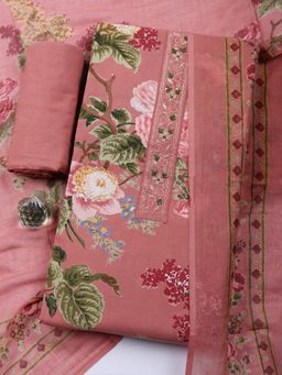 MEENA BAZAAR - Pink Floral Printed Cotton Unstitched Kurta with Pant and Dupatta
