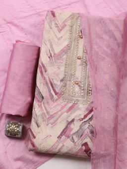 MEENA BAZAAR - Purple Embroidered Cotton Unstitched Kurta with Pant and Dupatta