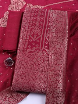 MEENA BAZAAR - Pink Zari Woven Chanderi Unstitched Kurta with Pant and Dupatta