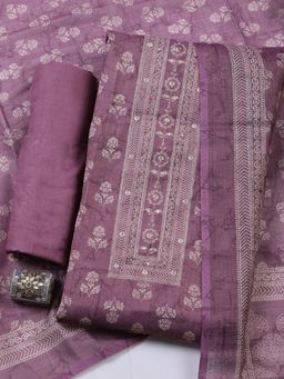 MEENA BAZAAR - Pink Floral Printed Art Silk Unstitched Kurta with Pant and Dupatta