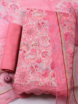 MEENA BAZAAR - Pink Floral Printed Cotton Unstitched Kurta with Pant and Dupatta