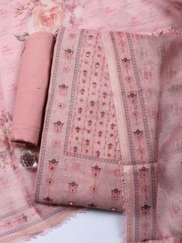 MEENA BAZAAR - Pink Floral Printed Art Silk Unstitched Kurta with Pant and Dupatta