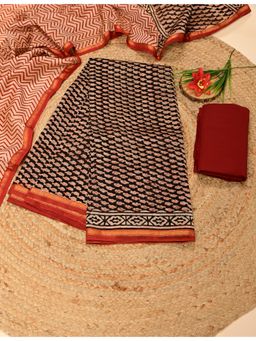 Ushvii - Black Printed Unstitched Kurta with Unstitched Bottom and Dupatta