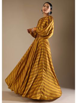 KALKI FASHION - Mustard Skirt with Crop Top with Floral Print & Fancy Dolman Sleeves (Set of 2) (US 4)