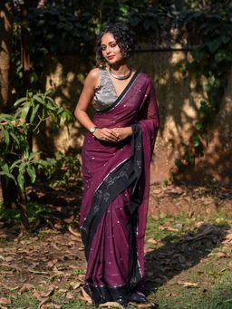 Suta - Purple Woven Design Pure Cotton Saree