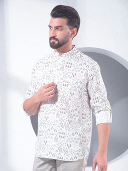 CRIMSOUNE CLUB - White Printed Linen Short Kurta