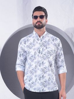 CRIMSOUNE CLUB - Grey Printed Cotton Short Kurta