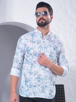 CRIMSOUNE CLUB - Green Floral Print Linen Short Kurta