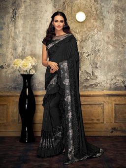 Odette - Black Fancy Lycra Designer Saree with Unstitched Blouse