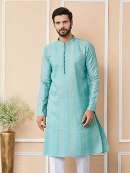 See Designs - Ice Blue Embroidered Thread Work Sequinned Chanderi Silk Kurta