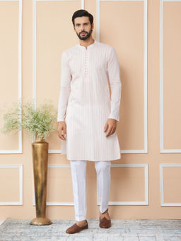 See Designs - Light Pink Thread & Sequin Worked Cotton Kurta with Pyjama (Set of 2)