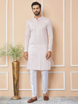 See Designs - Light Pink Thread & Sequin Worked Cotton Kurta with Pyjama (Set of 2)