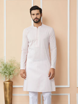 See Designs - Light Pink Thread Worked Cotton Kurta
