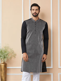 See Designs - Black Thread & Sequin Worked Cotton Kurta
