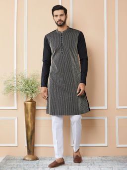 See Designs - Black Thread & Sequin Worked Cotton Kurta with Pyjama (Set of 2)