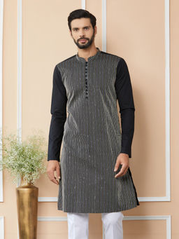 See Designs - Black Thread & Sequin Worked Cotton Kurta