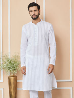See Designs - White Thread Worked Cotton Kurta