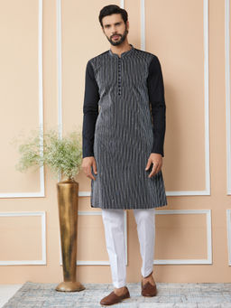 See Designs - Black Thread & Sequin Worked Cotton Kurta with Pyjama (Set of 2)