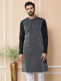 See Designs - Black Thread & Sequin Worked Cotton Kurta
