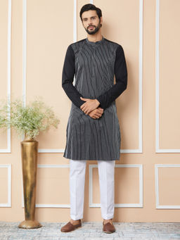 See Designs - Black Thread Worked Cotton Kurta with Pyjama (Set of 2)