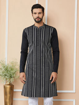 See Designs - Black Gota Strips and Sequins Embroidered Cotton Kurta