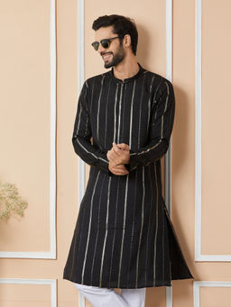 See Designs - Black Sequins Embroidered Chanderi Silk Kurta
