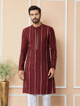 See Designs - Maroon Sequins Embroidered Chanderi Silk Kurta