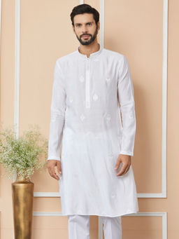 See Designs - White Embroidered Chanderi Silk Kurta