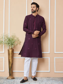 See Designs - Purple Embroidered Chanderi Silk Kurta with Pyjama (Set of 2)